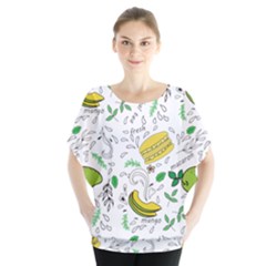 Hamburger With Fruits Seamless Pattern Batwing Chiffon Blouse