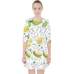 Hamburger With Fruits Seamless Pattern Quarter Sleeve Pocket Dress