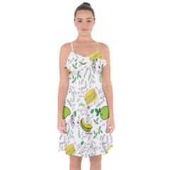 Hamburger With Fruits Seamless Pattern Ruffle Detail Chiffon Dress