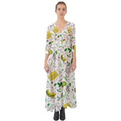 Hamburger With Fruits Seamless Pattern Button Up Boho Maxi Dress