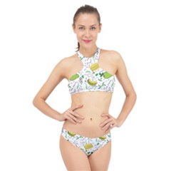 Hamburger With Fruits Seamless Pattern High Neck Bikini Set