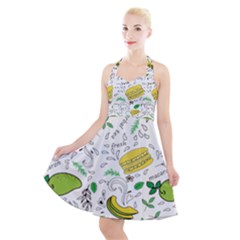 Hamburger With Fruits Seamless Pattern Halter Party Swing Dress 