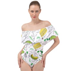 Hamburger With Fruits Seamless Pattern Off Shoulder Velour Bodysuit 