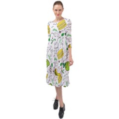 Hamburger With Fruits Seamless Pattern Ruffle End Midi Chiffon Dress