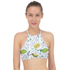 Hamburger With Fruits Seamless Pattern Racer Front Bikini Top