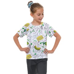 Hamburger With Fruits Seamless Pattern Kids  Mesh Piece Tee