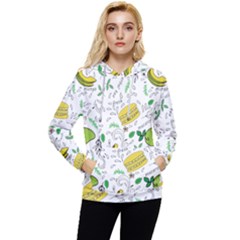 Hamburger With Fruits Seamless Pattern Women s Lightweight Drawstring Hoodie