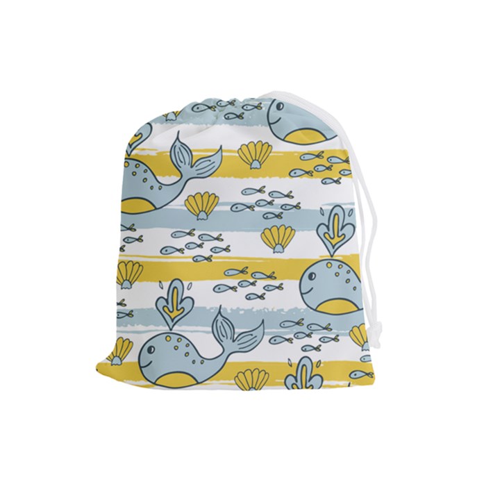 Cartoon Whale Seamless Background Drawstring Pouch (Large)