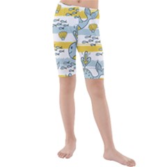 Cartoon Whale Seamless Background Kids  Mid Length Swim Shorts