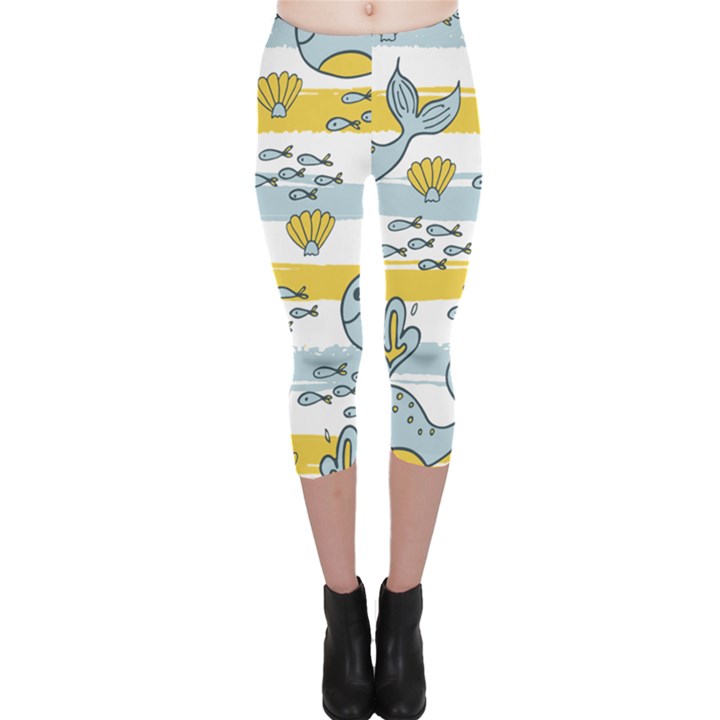 Cartoon Whale Seamless Background Capri Leggings 