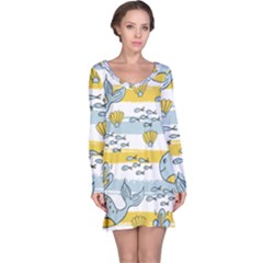 Cartoon Whale Seamless Background Long Sleeve Nightdress