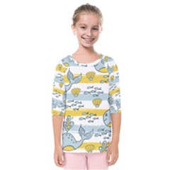 Cartoon Whale Seamless Background Kids  Quarter Sleeve Raglan Tee