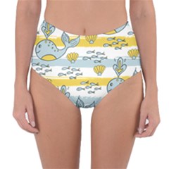 Cartoon Whale Seamless Background Reversible High-waist Bikini Bottoms by Jancukart