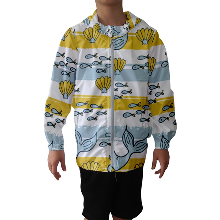 Cartoon Whale Seamless Background Kids  Hooded Windbreaker