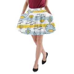 Cartoon Whale Seamless Background A-line Pocket Skirt