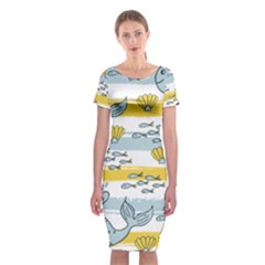 Cartoon Whale Seamless Background Classic Short Sleeve Midi Dress by Jancukart