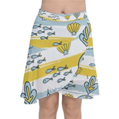 Cartoon Whale Seamless Background Chiffon Wrap Front Skirt