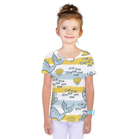 Cartoon Whale Seamless Background Kids  One Piece Tee by Jancukart