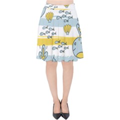 Cartoon Whale Seamless Background Velvet High Waist Skirt