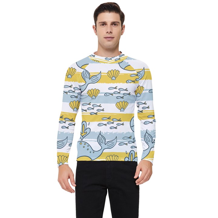 Cartoon Whale Seamless Background Men s Long Sleeve Rash Guard