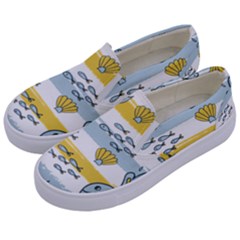 Cartoon Whale Seamless Background Kids  Canvas Slip Ons by Jancukart