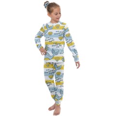 Cartoon Whale Seamless Background Kids  Long Sleeve Set  by Jancukart