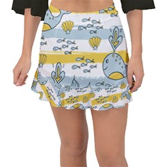 Cartoon Whale Seamless Background Fishtail Mini Chiffon Skirt by Jancukart