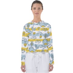 Cartoon Whale Seamless Background Women s Slouchy Sweat