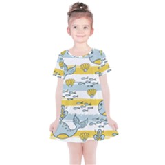 Cartoon Whale Seamless Background Kids  Simple Cotton Dress by Jancukart