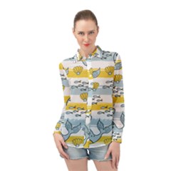 Cartoon Whale Seamless Background Long Sleeve Chiffon Shirt