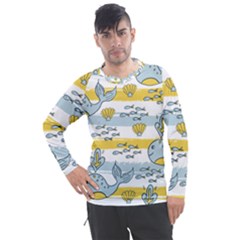 Cartoon Whale Seamless Background Men s Pique Long Sleeve Tee