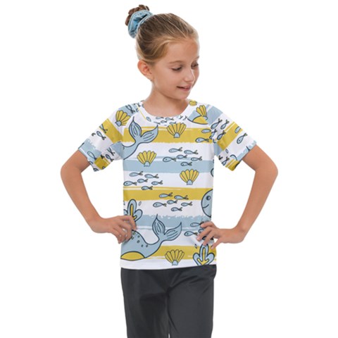 Cartoon Whale Seamless Background Kids  Mesh Piece Tee by Jancukart