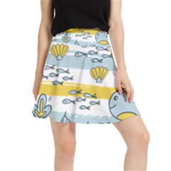 Cartoon Whale Seamless Background Waistband Skirt by Jancukart