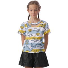 Cartoon Whale Seamless Background Kids  Front Cut Tee by Jancukart