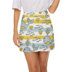 Cartoon Whale Seamless Background Mini Front Wrap Skirt by Jancukart