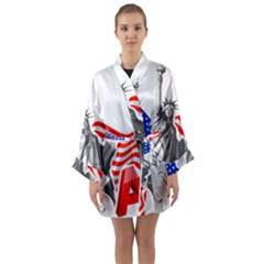 New York City Holiday United States Usa Long Sleeve Satin Kimono by Jancukart