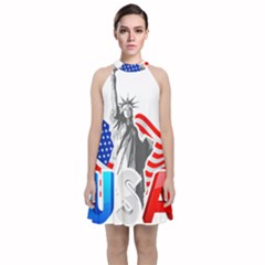 New York City Holiday United States Usa Velvet Halter Neckline Dress 