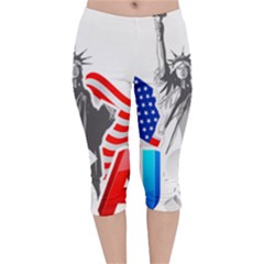 New York City Holiday United States Usa Velvet Capri Leggings 