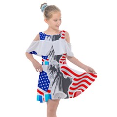 New York City Holiday United States Usa Kids  Shoulder Cutout Chiffon Dress