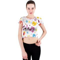 Love Cute Cartoon Seamless Shading Crew Neck Crop Top