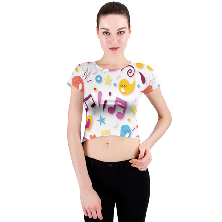 Love Cute Cartoon Seamless Shading Crew Neck Crop Top