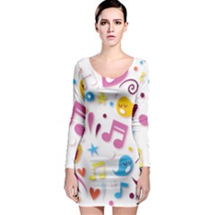 Love Cute Cartoon Seamless Shading Long Sleeve Bodycon Dress