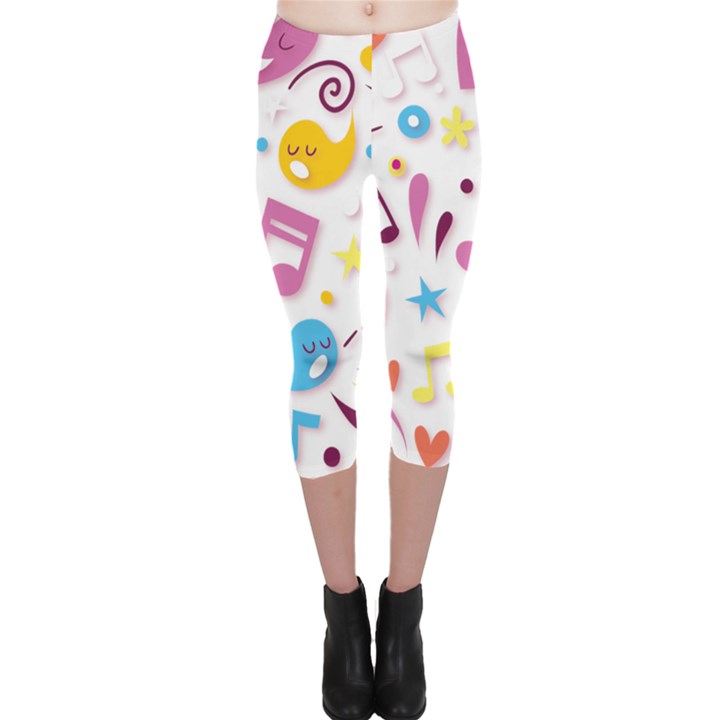 Love Cute Cartoon Seamless Shading Capri Leggings 