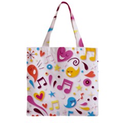 Love Cute Cartoon Seamless Shading Zipper Grocery Tote Bag