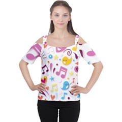 Love Cute Cartoon Seamless Shading Cutout Shoulder Tee