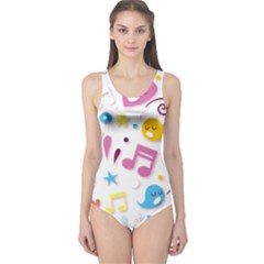 Love Cute Cartoon Seamless Shading One Piece Swimsuit by Jancukart