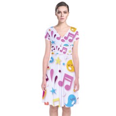 Love Cute Cartoon Seamless Shading Short Sleeve Front Wrap Dress