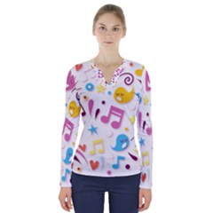 Love Cute Cartoon Seamless Shading V-neck Long Sleeve Top