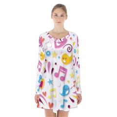 Love Cute Cartoon Seamless Shading Long Sleeve Velvet V-neck Dress