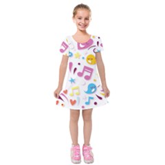 Love Cute Cartoon Seamless Shading Kids  Short Sleeve Velvet Dress